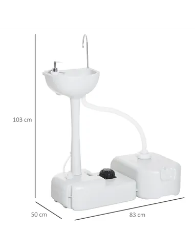 Outsunny Portable Camping Sink with Running Water and Wastewater Tank, Hand Wash Basin with Rolling Wheels, Foot Pump, Soap Disp