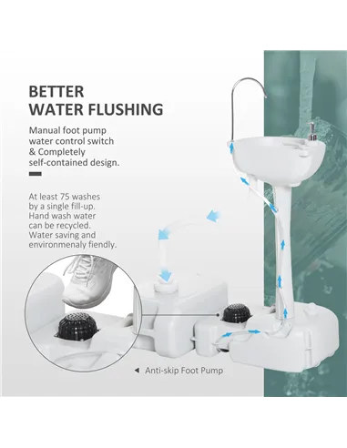Outsunny Portable Camping Sink with Running Water and Wastewater Tank, Hand Wash Basin with Rolling Wheels, Foot Pump, Soap Disp