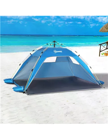 Outsunny Beach Tent for 1-2 Person Pop-up Design with 2 Mesh Windows & 2 Doors Sky Blue