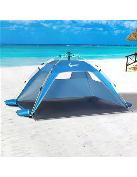 Outsunny Beach Tent for 1-2 Person Pop-up Design with 2 Mesh Windows & 2 Doors Sky Blue