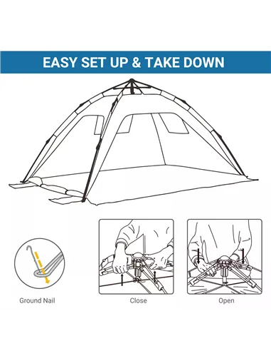 Outsunny Beach Tent for 1-2 Person Pop-up Design with 2 Mesh Windows & 2 Doors Sky Blue