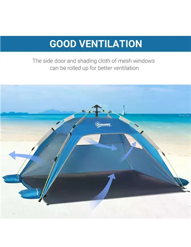 Outsunny Beach Tent for 1-2 Person Pop-up Design with 2 Mesh Windows & 2 Doors Sky Blue