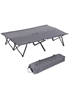 Outsunny Double Camping Cot Bed, with Bag - Grey