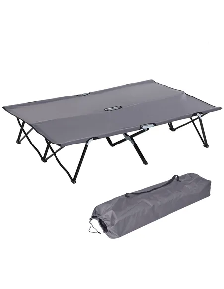 Outsunny Double Camping Cot Bed, with Bag - Grey