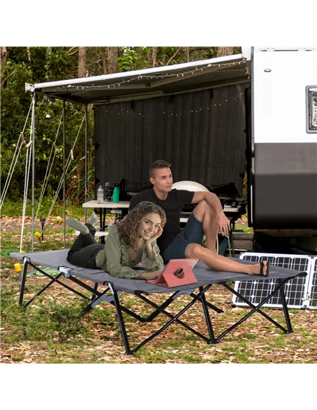 Outsunny Double Camping Cot Bed, with Bag - Grey
