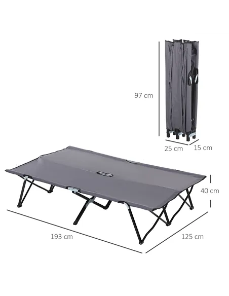 Outsunny Double Camping Cot Bed, with Bag - Grey