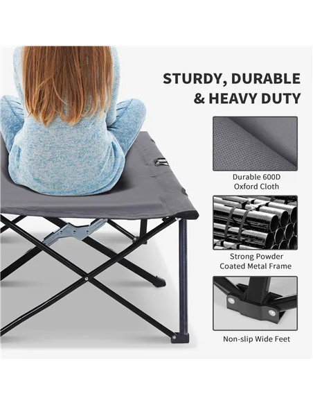 Outsunny Double Camping Cot Bed, with Bag - Grey
