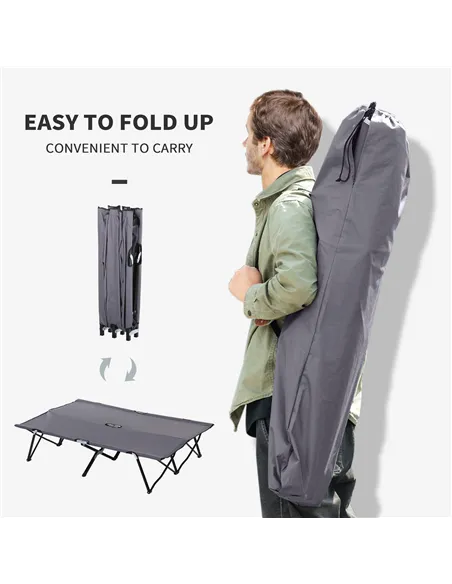 Outsunny Double Camping Cot Bed, with Bag - Grey