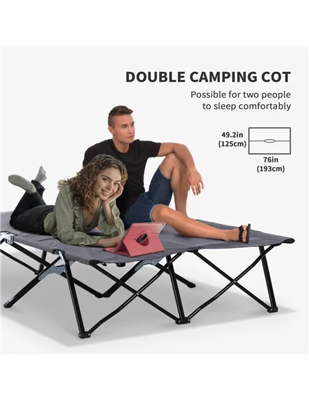 Outsunny Double Camping Cot Bed, with Bag - Grey