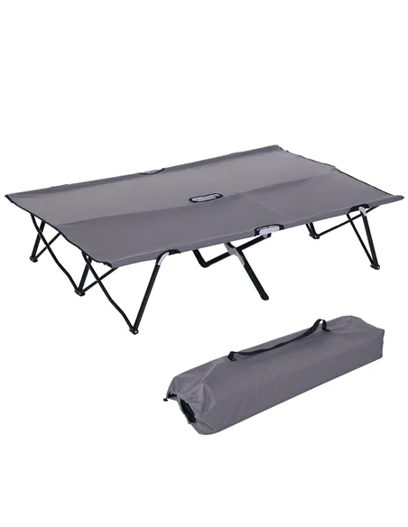 Outsunny Double Camping Cot Bed, with Bag - Grey