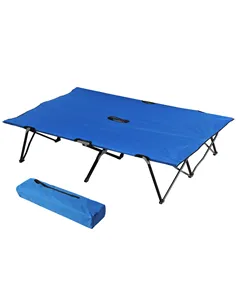 Outsunny Double Camping Cot Bed, with Bag - Blue