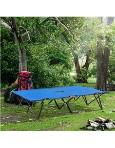 Outsunny Double Camping Cot Bed, with Bag - Blue 2