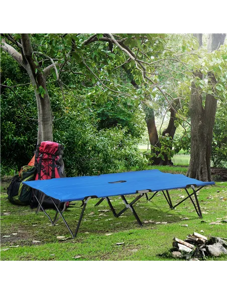 Outsunny Double Camping Cot Bed, with Bag - Blue