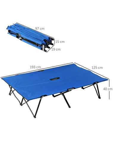 Outsunny Double Camping Cot Bed, with Bag - Blue