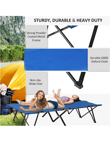 Outsunny Double Camping Cot Bed, with Bag - Blue