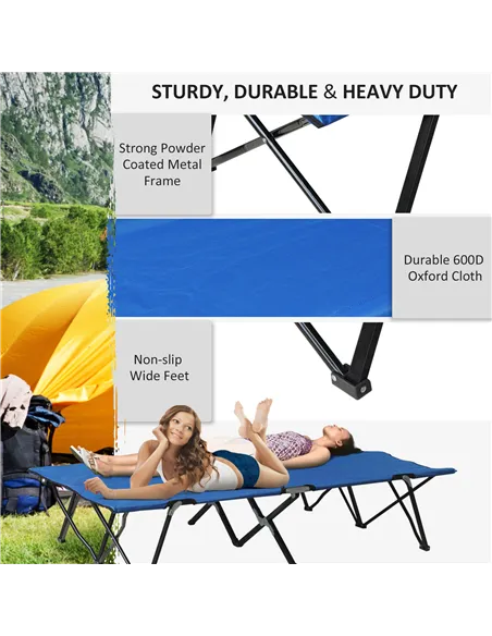 Outsunny Double Camping Cot Bed, with Bag - Blue