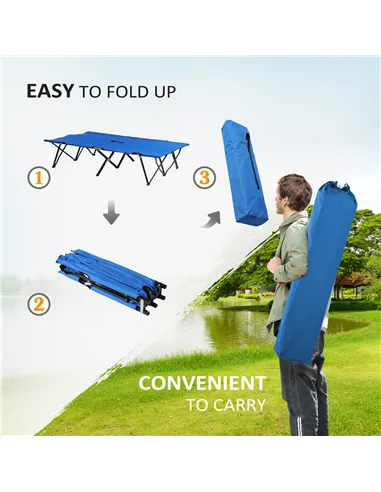 Outsunny Double Camping Cot Bed, with Bag - Blue