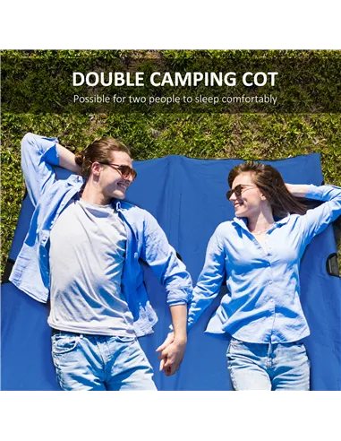 Outsunny Double Camping Cot Bed, with Bag - Blue