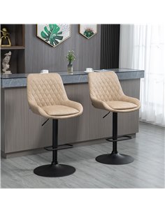 HOMCOM Retro Bar Stools Set of 2, Adjustable Kitchen Stool, Upholstered Bar Chairs with Back, Swivel Seat, Light Khaki 2