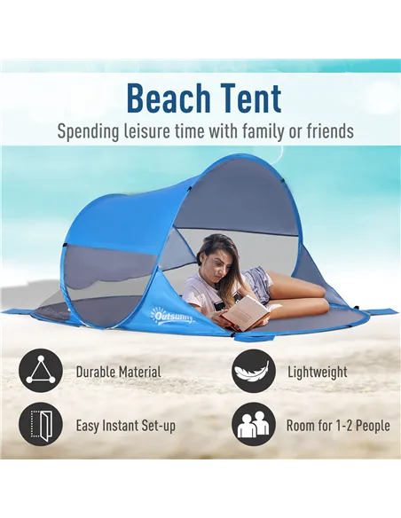 Outsunny Fibreglass Frame 2 Person Pop-Up Lightweight Camping Tent Blue