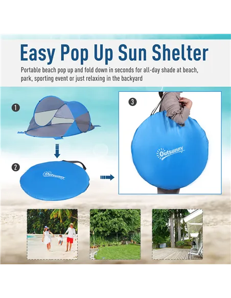 Outsunny Fibreglass Frame 2 Person Pop-Up Lightweight Camping Tent Blue