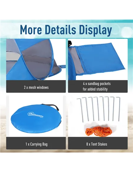 Outsunny Fibreglass Frame 2 Person Pop-Up Lightweight Camping Tent Blue