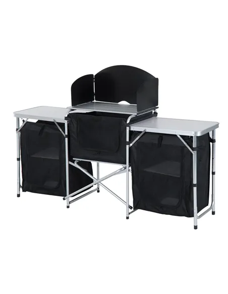 Outsunny Multi-Storage Portable Camping Kitchen, with Heat-Resistant Tabletops and Bag