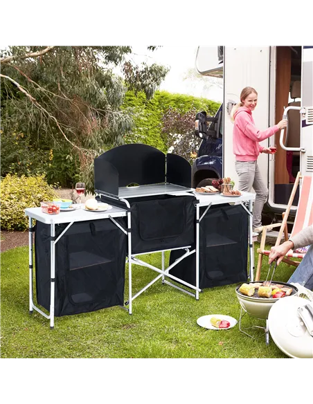 Outsunny Multi-Storage Portable Camping Kitchen, with Heat-Resistant Tabletops and Bag