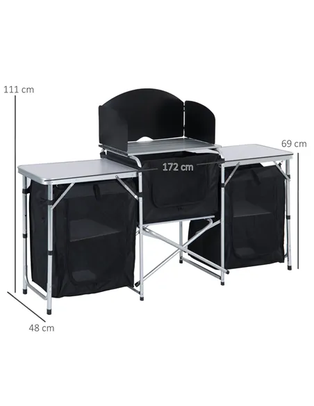 Outsunny Multi-Storage Portable Camping Kitchen, with Heat-Resistant Tabletops and Bag