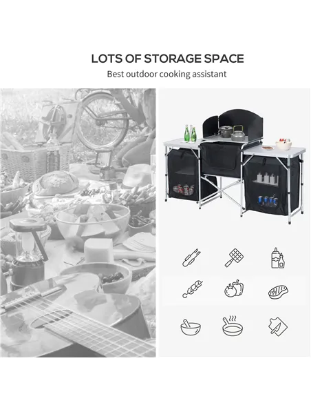 Outsunny Multi-Storage Portable Camping Kitchen, with Heat-Resistant Tabletops and Bag