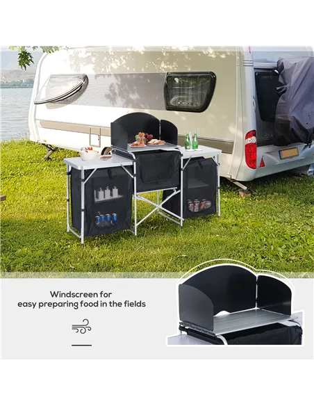 Outsunny Multi-Storage Portable Camping Kitchen, with Heat-Resistant Tabletops and Bag