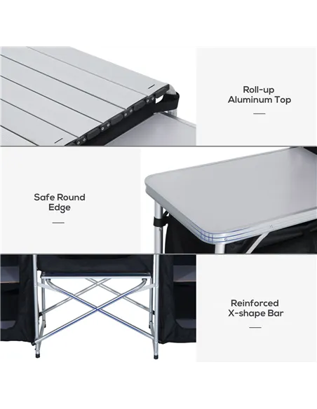 Outsunny Multi-Storage Portable Camping Kitchen, with Heat-Resistant Tabletops and Bag
