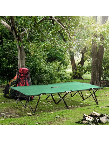 Outsunny Double Camping Cot Bed, with Bag - Green