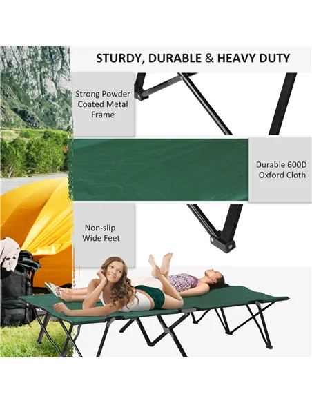 Outsunny Double Camping Cot Bed, with Bag - Green