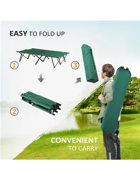 Outsunny Double Camping Cot Bed, with Bag - Green
