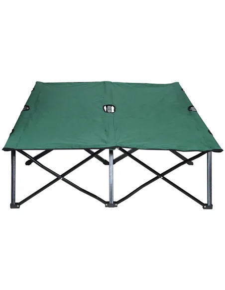 Outsunny Double Camping Cot Bed, with Bag - Green