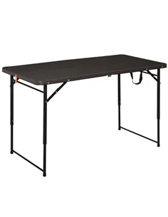 Outsunny 4FT Portable Metal Picnic Table, 22Lx61Wx53/71.5H cm-Black/Brown