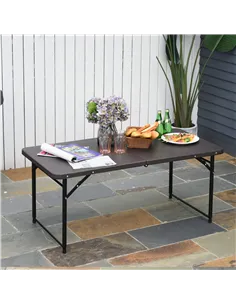 Outsunny 4FT Portable Metal Picnic Table, 22Lx61Wx53/71.5H cm-Black/Brown 2