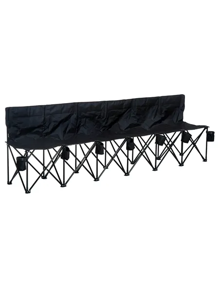 Outsunny 6 Seater Folding Camping Chair with Cup Holder & Carry Bag - Black