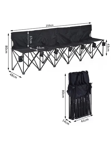 Outsunny 6 Seater Folding Camping Chair with Cup Holder & Carry Bag - Black