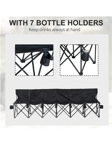 Outsunny 6 Seater Folding Camping Chair with Cup Holder & Carry Bag - Black