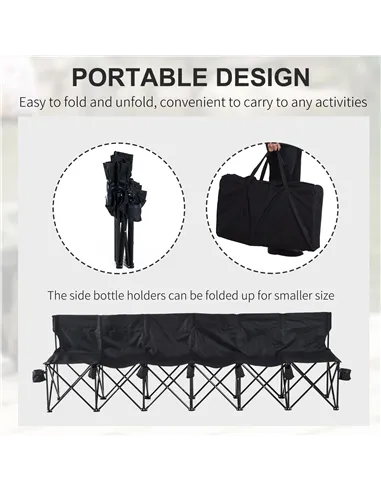 Outsunny 6 Seater Folding Camping Chair with Cup Holder & Carry Bag - Black