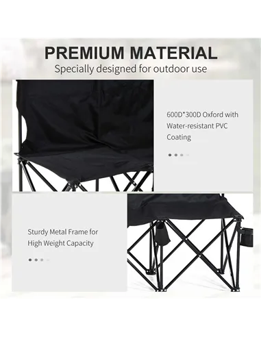 Outsunny 6 Seater Folding Camping Chair with Cup Holder & Carry Bag - Black