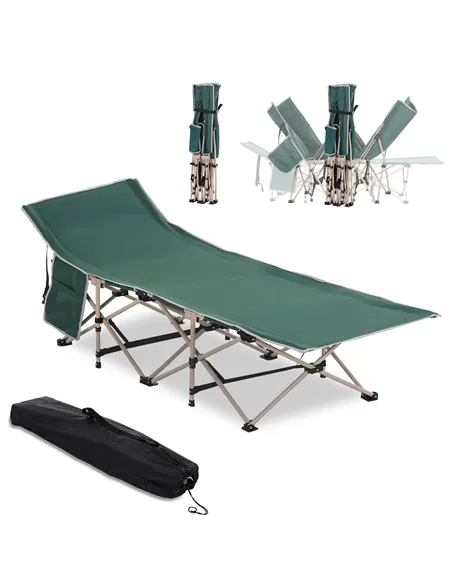Outsunny Single Person Camping Bed Folding Cot Outdoor Patio Portable Military Sleeping Bed Travel Guest Leisure Fishing with Si