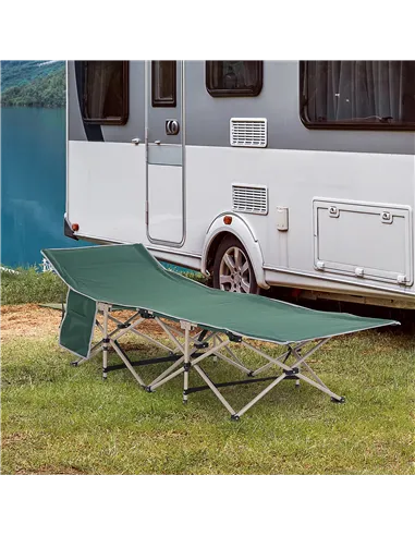 Outsunny Single Person Camping Bed Folding Cot Outdoor Patio Portable Military Sleeping Bed Travel Guest Leisure Fishing with Si
