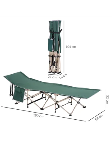 Outsunny Single Person Camping Bed Folding Cot Outdoor Patio Portable Military Sleeping Bed Travel Guest Leisure Fishing with Si