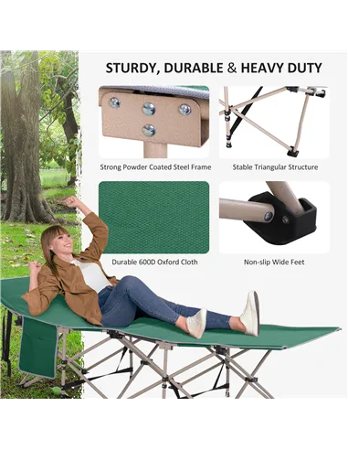 Outsunny Single Person Camping Bed Folding Cot Outdoor Patio Portable Military Sleeping Bed Travel Guest Leisure Fishing with Si
