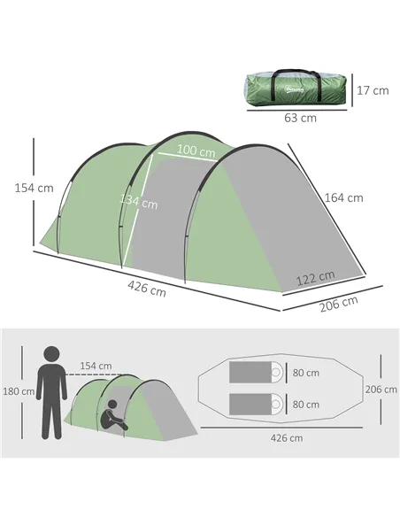 Outsunny Three-Man, Two-Room Tent - Green