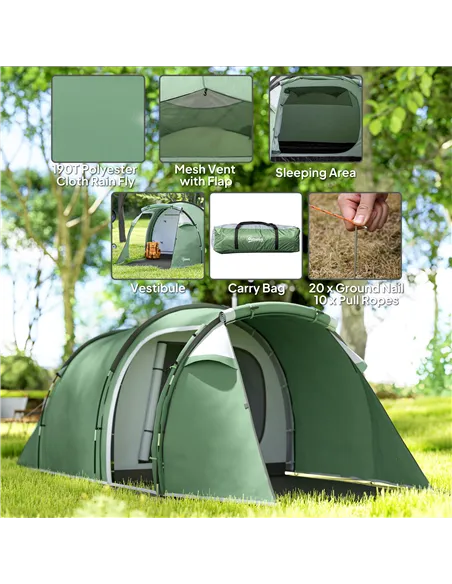 Outsunny Three-Man, Two-Room Tent - Green
