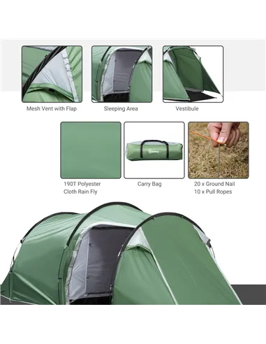 Outsunny Three-Man, Two-Room Tent - Green